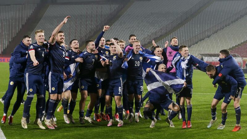 Scotland players celebrate victory.. EPA