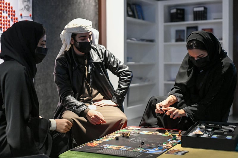Abu Dhabi, United Arab Emirates - ÔThe LegacyÕ a brand new Arabic board game similar to Monopoly, which gives knowledge about United Arab Emirates played at the Sheikh Zayed Heritage Festival, Al Wathba. Khushnum Bhandari for The National