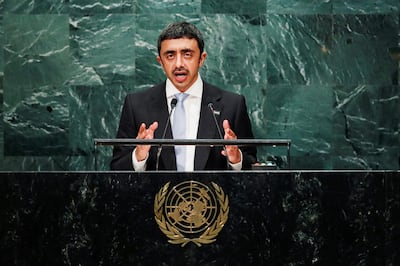 Sheikh Abdullah bin Zayed, Minister for Foreign Affairs and International Co-operation, addresses the UN General Assembly in New York. The UAE will play a strong role as a mediator and builder of peace, the President said. Reuters
