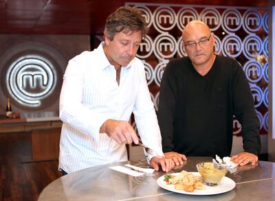 Mandatory Credit: Photo by Rex Features (1459695k)
'Masterchef' presenters, John Torode and Gregg Wallace
Filming of 'Masterchef' at their new studios in Wandsworth, London, Britain - 09 Sep 2011


