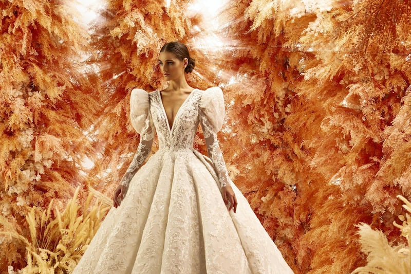 A wedding dress from Michael Cinco's autumn / winter 2020 bridal collection.