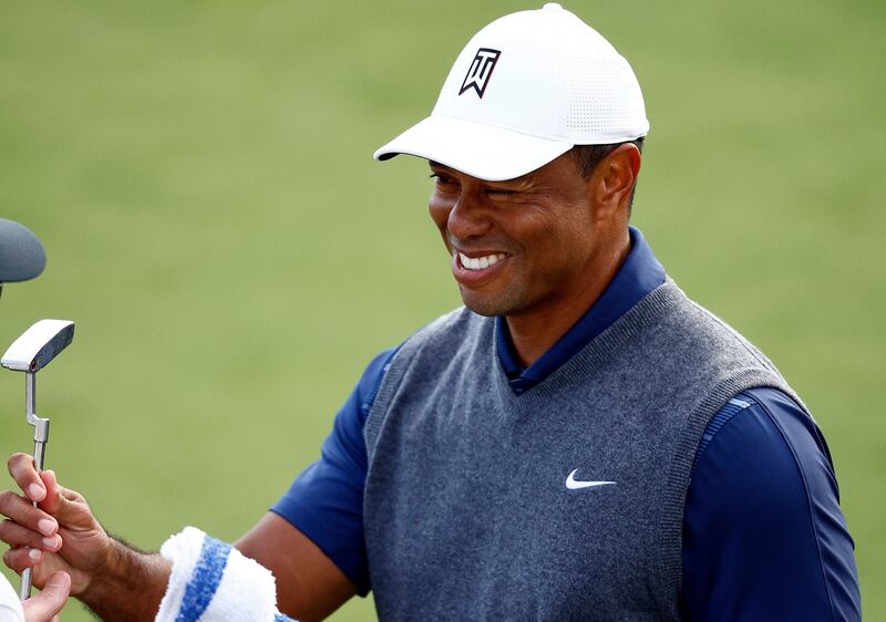 Tiger Woods on the putting green prior to the Genesis Invitational at Riviera Country Club. AFP