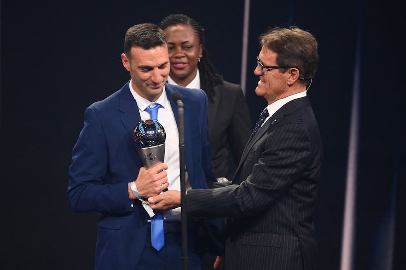 Argentina coach Lionel Scaloni wins the Best Men's Coach award.  AFP