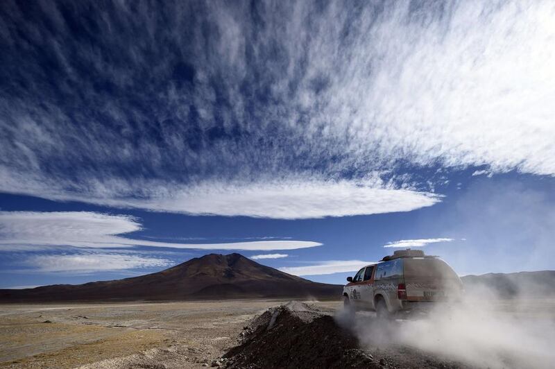 Dakar Rally director Etienne Lavigne and staff scout out locations for the 2015 Dakar Rally last week. Frank Fife / AFP / September 18, 2014