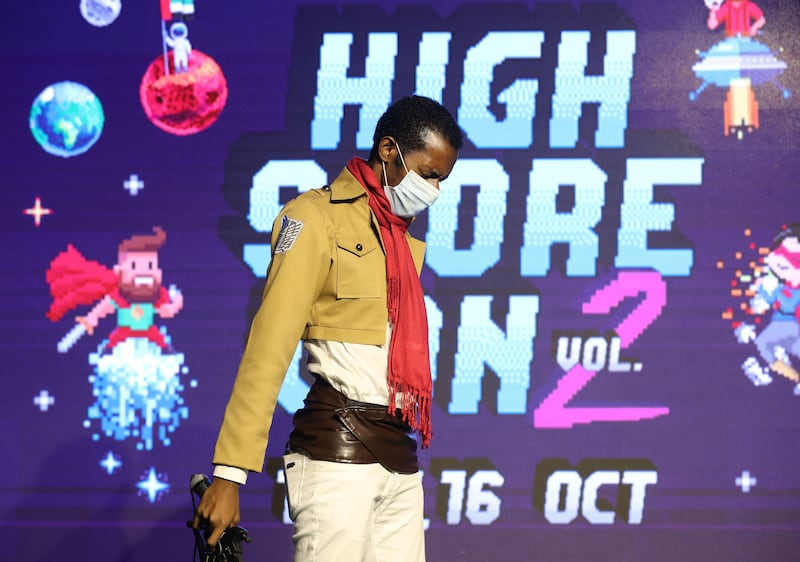 Saud, a participant, competes in the Cosplay competition.