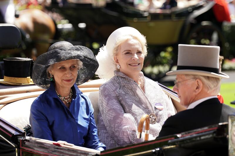 Birgitte, Duchess of Gloucester, and Princess Michael of Kent arrive by carriage during the Royal Procession ahead of day one of Royal Ascot.