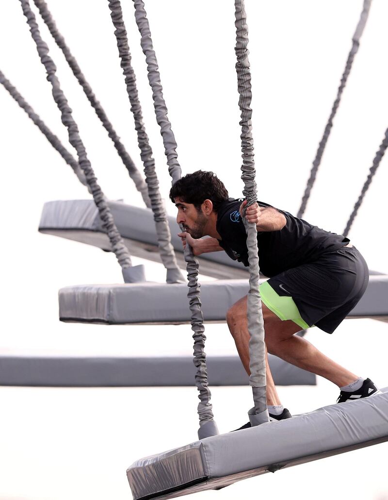 Dubai, United Arab Emirates - March 04, 2019: Sheikh Hamdan bin Mohammed takes part in the men's heats of the Goverment Games 2019. Thursday the 4th of April 2019. Kite Beach, Dubai. Chris Whiteoak / The National