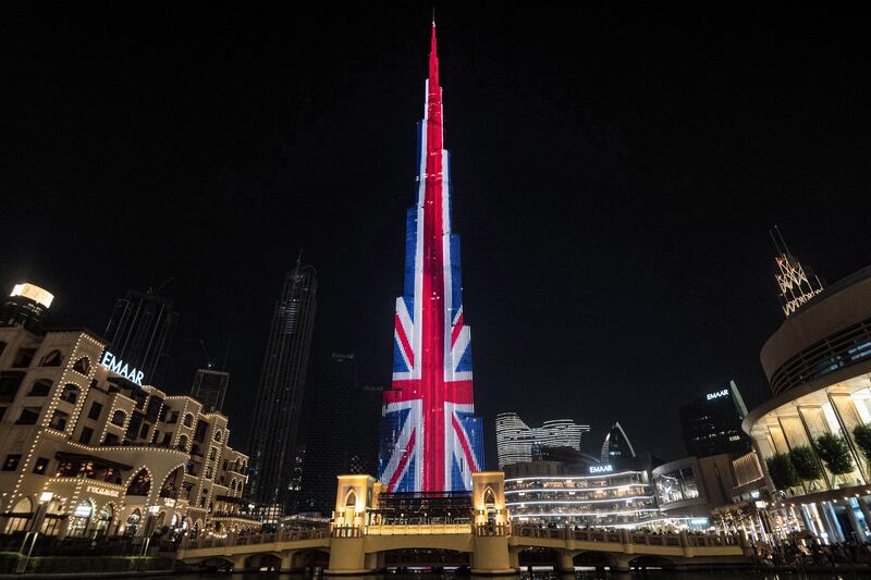 The British flag is projected on to Burj Khalifa, Dubai. The UK government was warned 'long-term expats have been disengaged' from British politics 'for years'. AFP