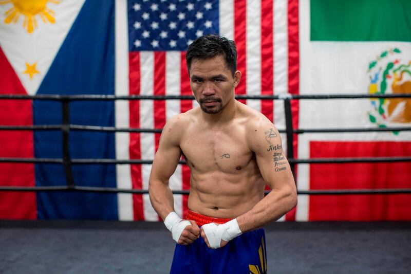 Manny Pacquiao attends an afternoon training session at Wild Card Boxing in Los Angeles. AFP