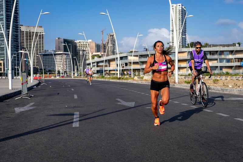 Chirine Njeim assumes a comfortable lead in the Beirut Marathon Association's 10K Women's Race on Sunday May 23 in Beirut, Lebanon (Matt Kynaston).