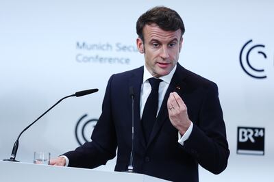 French President Emmanuel Macron speaks at the Munich Security Conference in Germany. Getty