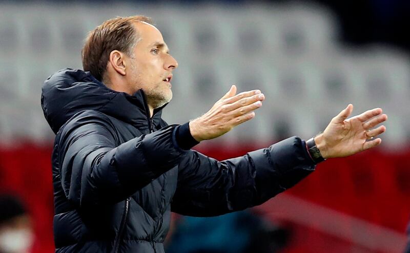 FILE - In this Friday, Oct. 2, 2020 file photo, PSG's head coach Thomas Tuchel gestures as he stands on the touchline during the French League One soccer match between Paris Saint-Germain and Angers at the Parc des Princes in Paris, France. Paris Saint-Germain has fired coach Thomas Tuchel while the defending champion is in third place in the French league. Tuchel's dismissal on Thursday, Dec. 24, 2020 came the day after PSG beat Strasbourg 4-0 and after Tuchel was questioned about comments he made to German broadcaster SPORT1. (AP Photo/Francois Mori, File)