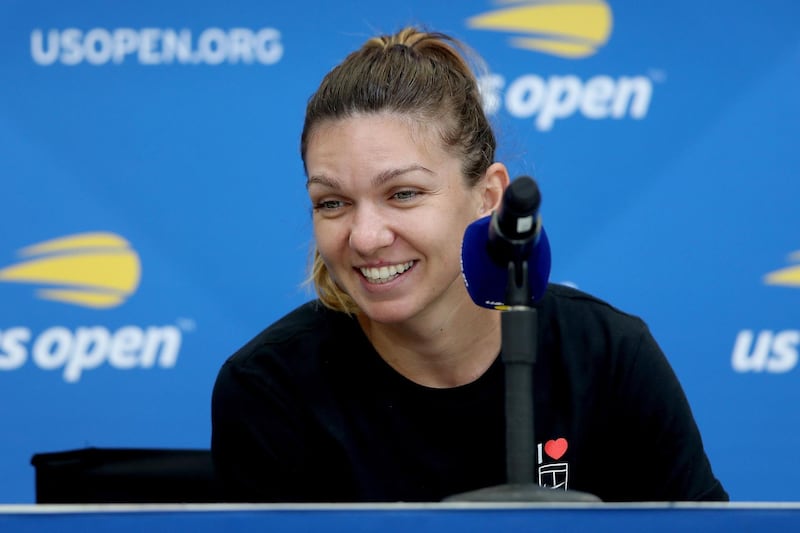 NEW YORK, NEW YORK - AUGUST 23: Simona Halep of Romania fields questions during a press conference at media day prior to the US Open at USTA Billie Jean King National Tennis Center on August 23, 2019 in New York City.   Matthew Stockman/Getty Images/AFP
== FOR NEWSPAPERS, INTERNET, TELCOS & TELEVISION USE ONLY ==
