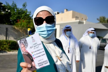 Khadija Al Qallaf arrives in Kuwait City to file candidacy papers for the parliamentary elections. EPA