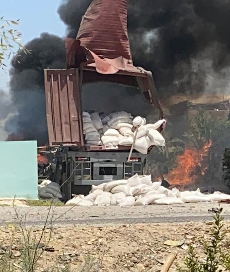 A loading trailer carrying a rocket launch base concealed amongst bags of flour was stopped in the Al-Baghdadi area in Anbar Governorate.