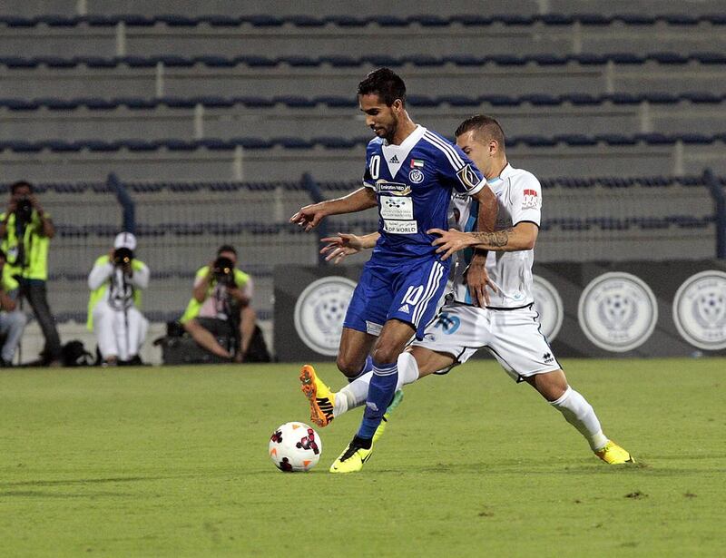 Al Nasr are in final negotiations to send Habib Al Fardan, left, to Arabian Gulf League champion Al Ahli.  Fardan had also been a transfer target of Al Jazira. Jeffrey E Biteng / The National