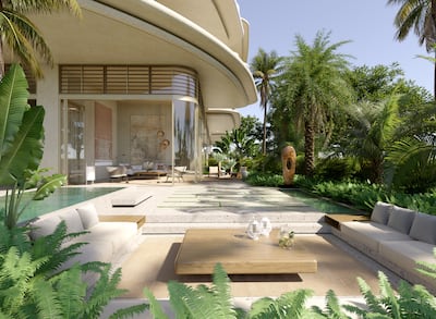 A rendering of a garden-surrounded terrace at one of the villas at Aman Beverly Hills. Photo: Aman