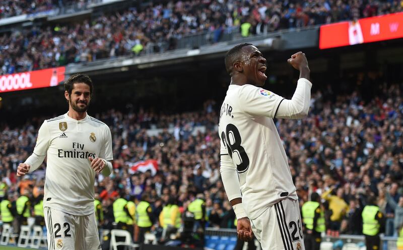 Real Madrid's Vinicius Junior celebrates after scoring their opening goal. Getty Images