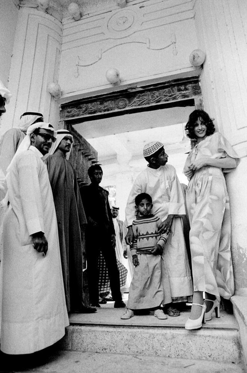 Abu Dhabi, UAE 1974. History Project 3 / 2012. Fashion shoot featuring a model named Kathy wearing clothes by the French Label Cacharel. Shot by French photographer Jack Burlot on location in Abu Dhabi 1974 - featuring The Al Hosn Fort, a dhow, Land Rover and local men. 

Eds Note * Permission needed before use. Karen* 
JACK BURLOT <corporate.images@wanadoo.fr>

