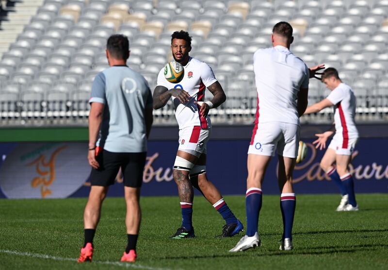 Courtney Lawes on the field during the England Rugby team Captain's Run in Perth. EPA