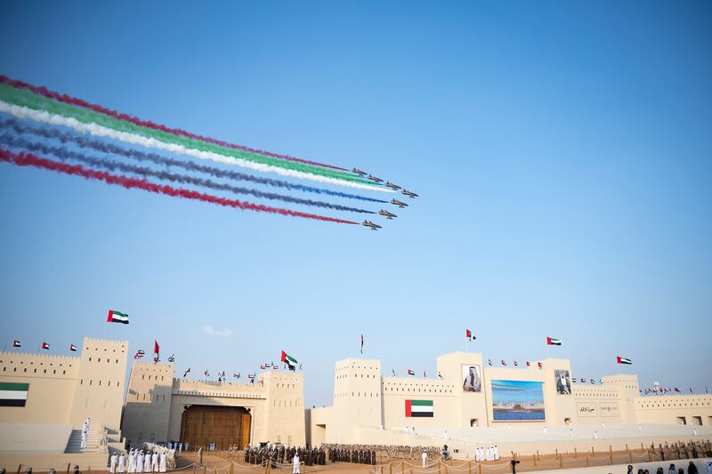 Al Forsan aerobatics team at the Union Parade. Eissa Al Hammadi for the Presidential Court