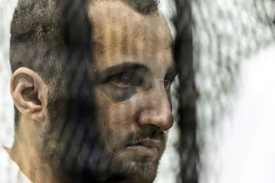 Egyptian Mohamed Adel, who was found guilty of the murder of university student Naira Ashraf, during his first trial session at the Mansoura courthouse, about 145 kilometres north of the capital, Cairo, on June 26, 2022.  AFP