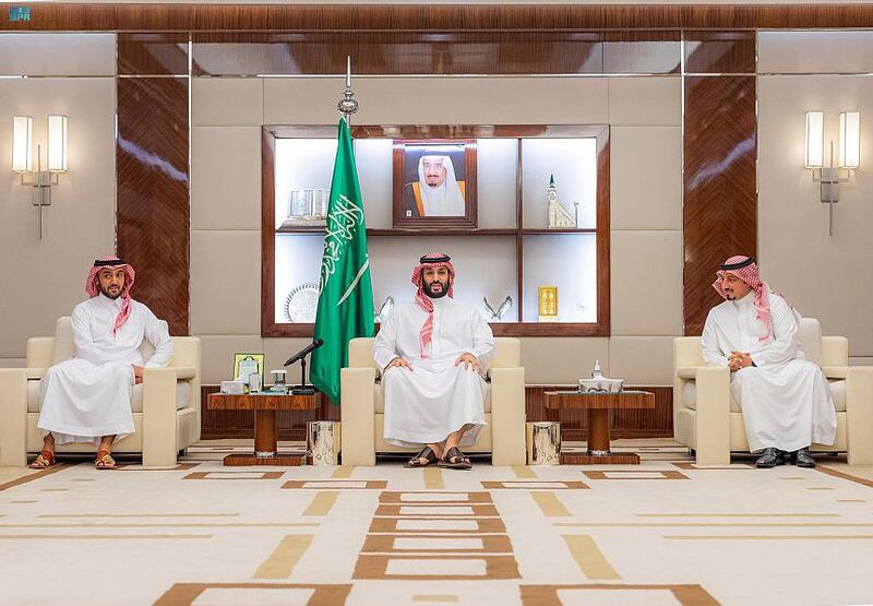 Crown Prince Mohammad bin Salman ahead of a meeting with the Saudi national football team. SPA