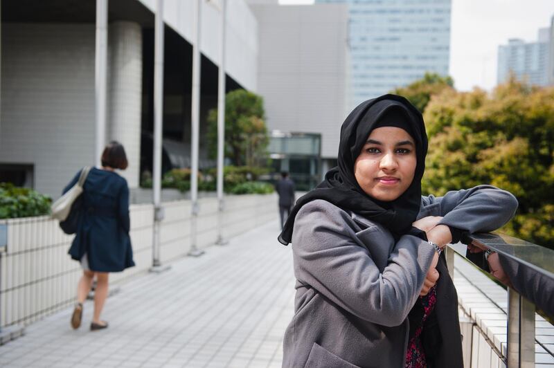 Emirati student Badreya Al Yammahi stands on a Tokyo street on April 9,2014.(Kayo Yamawaki For  The National)