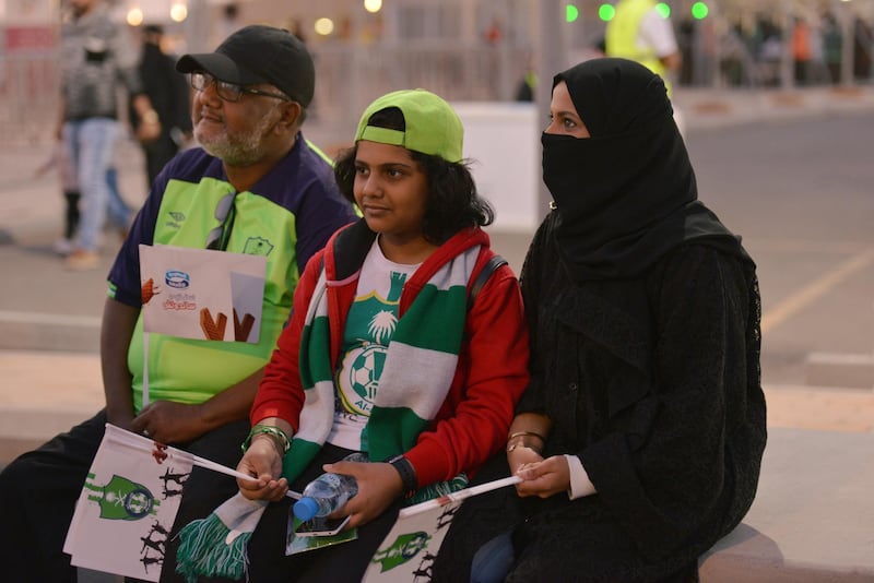 A Saudi family arrives to watch the soccer match between Al-Ahli against Al-Batin at the King Abdullah Sports City in Jeddah, Saudi Arabia January 12, 2018. REUTERS/Reem Baeshen NO RESALES. NO ARCHIVES