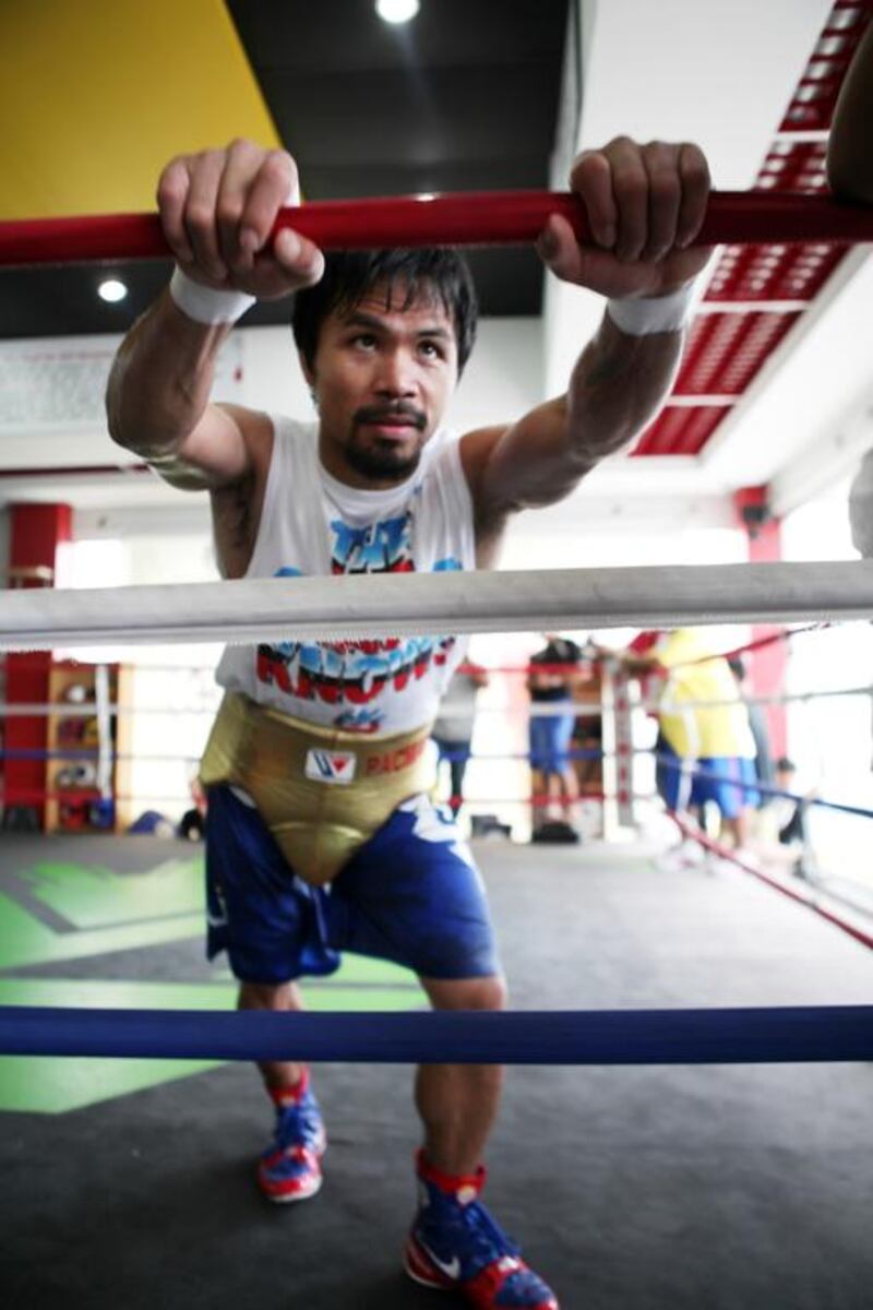Manny Pacquiao takes part in a training session in General Santos, Philippines. Jeoffrey Maitem / Getty Images