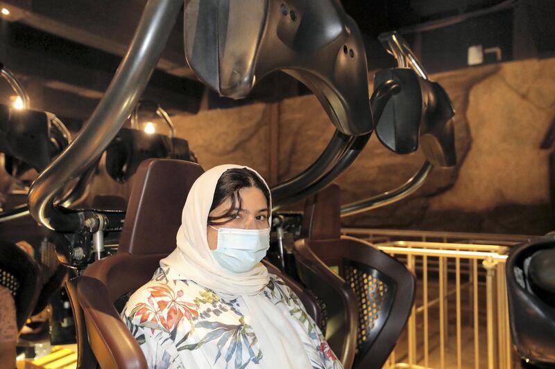 Dubai, United Arab Emirates - Reporter: N/A. Covid-19/Coronavirus. Visitors ride the Velociraptor. IMG World of Adventure opened on recently to the public with strict Covid-19/Coronavirus safety measures. Tuesday, July 21st, 2020. Dubai. Chris Whiteoak / The National