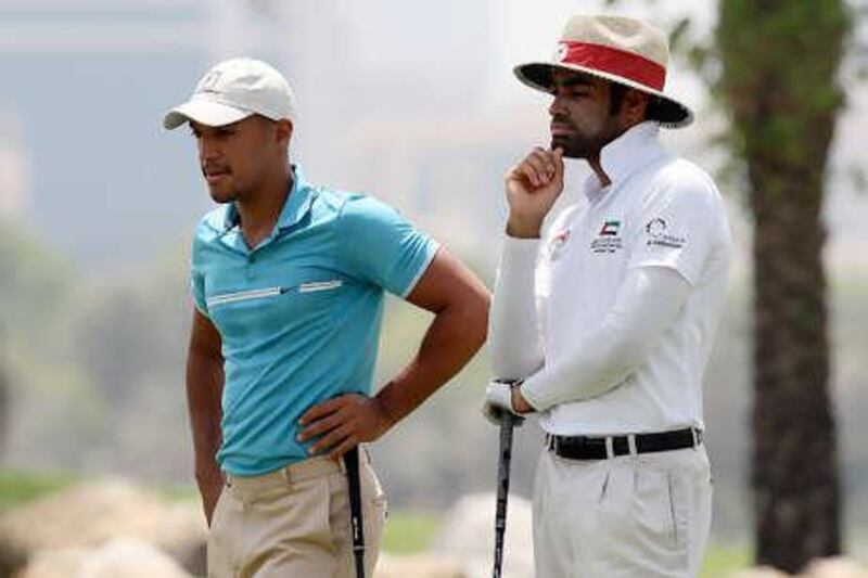 Ahmed al Musharrekh, left, and his brother Abdullah will be on competing teams at Dubai Creek Golf & Yacht Club today.