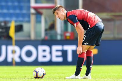 GENOA, ITALY - OCTOBER 07: Krzysztof Piatek of Genoa reacts with disappointment after Luca Siligardi of Parma has scored a goal during the Serie A match between Genoa CFC and Parma Calcio at Stadio Luigi Ferraris on October 7, 2018 in Genoa, Italy. (Photo by Paolo Rattini/Getty Images)