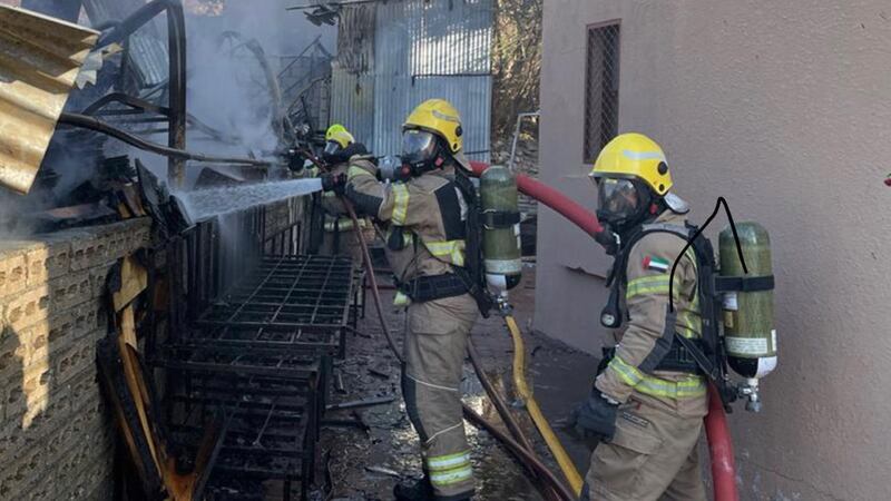 Three shops were destroyed after a fire broke out at Fujairah's Friday Market. Courtesy: Fujairah Civil Defence 