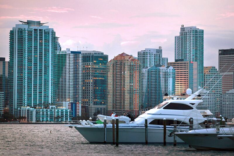 MIAMI - AUGUST 06: The City of Miami skyline is seen on August 6, 2010 in Miami, Florida. As thousands of newly built condominium units start to fill up with new owners and tenants downtown Miami is starting to see business and activity pick up in the area.   Joe Raedle/Getty Images/AFP