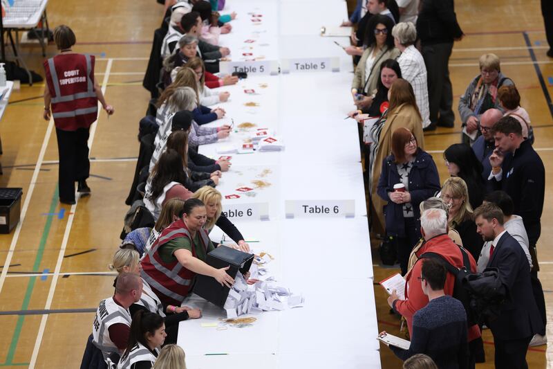 Volunteers count the votes in Stoke On Trent. Getty 