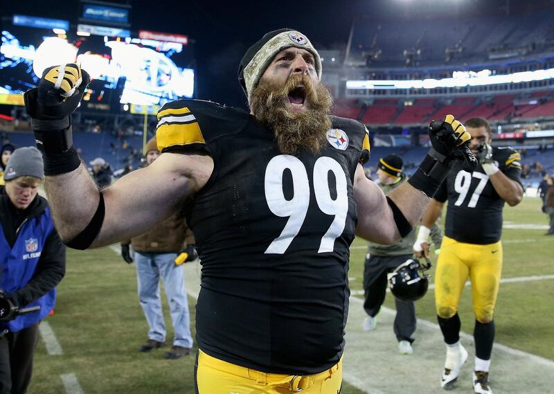 NASHVILLE, TN - NOVEMBER 17: Brett Keisel #99 of the Pittsburgh Steelers celebrates after the game against the Tennessee Titans at LP Field on November 17, 2014 in Nashville, Tennessee.   Andy Lyons/Getty Images/AFP