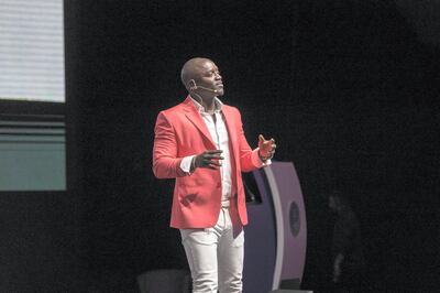 SHARJAH, UNITED ARAB EMIRATES. 25 November 2019. Sharjah Entrepreneurial Forum Expo Centre Sharjah. Akon gives a speach during the opening ceremony. (Photo: Antonie Robertson/The National) Journalist: Saeed Saeed. Section: National.
