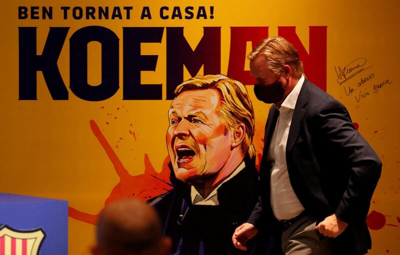 Barcelona coach Ronald Koeman during the unveiling. Reuters
