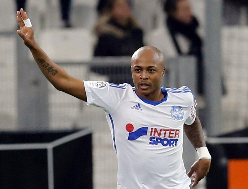 Marseille's Andre Ayew celebrates after scoring against Metz in his side's 3-1 Ligue 1 victory on Sunday. Jean-Paul Pelissier / Reuters / December 7, 2014