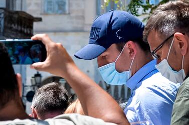 Manchester United football team captain Harry Maguire leaves a courthouse on the Greek island of Syros. AFP