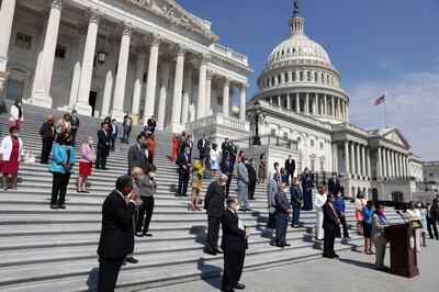 WASHINGTON, DC - JUNE 25: U.S. House Democrats participate in an event on police reform June 25, 2020 at the east front of the U.S. Capitol in Washington, DC. The House is scheduled to vote on the George Floyd Justice in Policing Act today.   Alex Wong/Getty Images/AFP
== FOR NEWSPAPERS, INTERNET, TELCOS & TELEVISION USE ONLY ==
