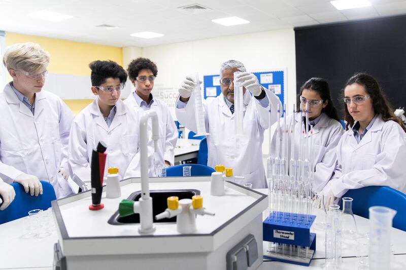 DUBAI, UNITED ARAB EMIRATES - SEPTEMBER 18, 2018. 

Science class with Teacher Dasari at Dubai International Academy Al Barsha 

(Photo by Reem Mohammed/The National)

Reporter: ANAM RIZVI
Section: NA