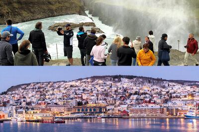 REYKJAVIK, ICELAND - JUNE 13: Tourists visit the Gulfoss waterfall in Reykjavik, Iceland on June 13, 2017. 


 (Photo by Hasan Esen/Anadolu Agency/Getty Images)