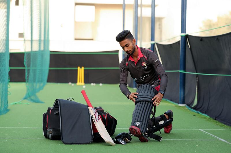 Dubai, United Arab Emirates - Reporter: Paul Radley. Sport. Cricket. Ansh Tandon training ahead of trip to the IPL to train with Punjab Kings. Wednesday, March 17th, 2021. Dubai. Chris Whiteoak / The National