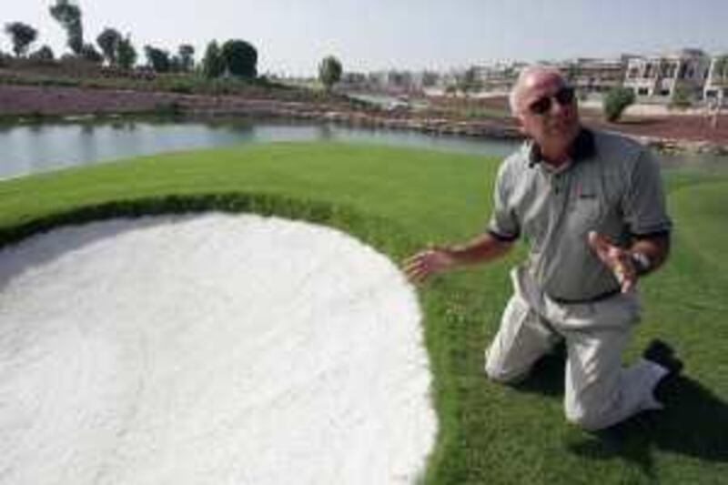 Dubai, 17th September 2009.  Bob Knott (Senior Development Manager-Golf, Jumeirah Golf Estate) gestures at the Earth and Fire Jumeirah Golf Estate.  (Jeffrey E Biteng / The National)   Editor's Note;  William J reports. *** Local Caption ***  JB13-JGEstate.jpg