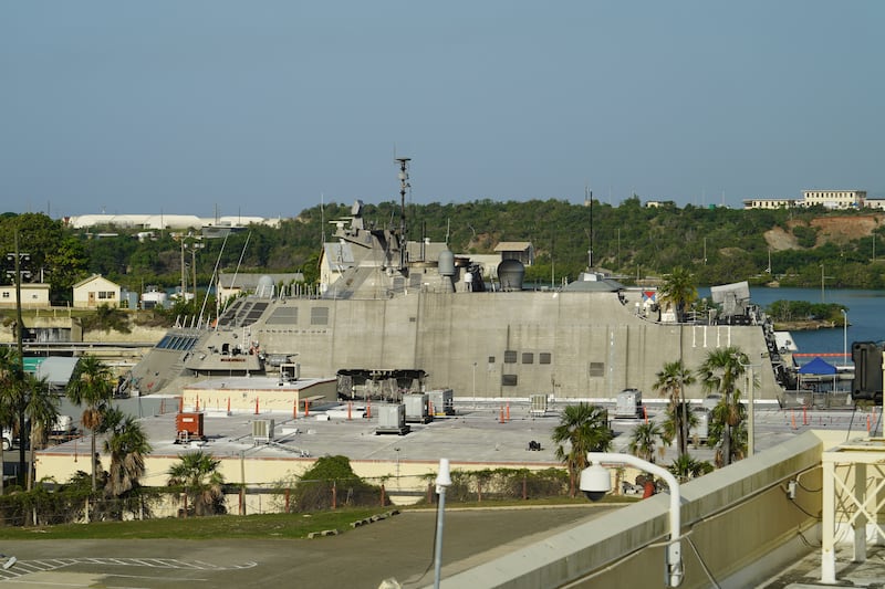 The 'USS Billings', a littoral combat ship, docked at US Naval Station Guantanamo Bay.