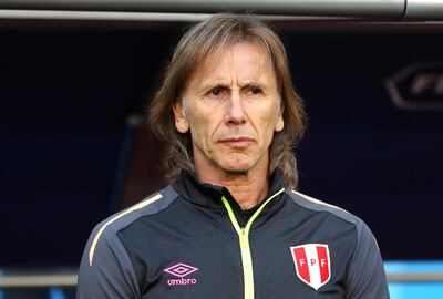 SARANSK, RUSSIA - JUNE 16:  Ricardo Gareca, Head coach of Peru looks on prior to the 2018 FIFA World Cup Russia group C match between Peru and Denmark at Mordovia Arena on June 16, 2018 in Saransk, Russia.  (Photo by Elsa/Getty Images)