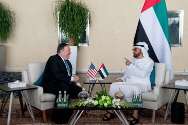 US Secretary of State Mike Pompeo and Abu Dhabi's Crown Prince and Deputy Supreme Commander of the UAE Armed Forces Sheikh Mohamed bin Zayed in Abu Dhabi. AFP