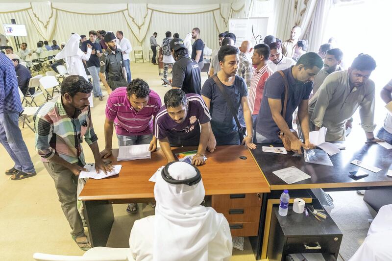 DUBAI, UNITED ARAB EMIRATES. 02 AUGUST 2018. Amnesty applicants at the Visa Amnesty Application Center in Al Awir as part of the three month visa amnesty period granted by the Dubai Government. (Photo: Antonie Robertson/The National) Journalist: Nawal Alramahi. Section: National.